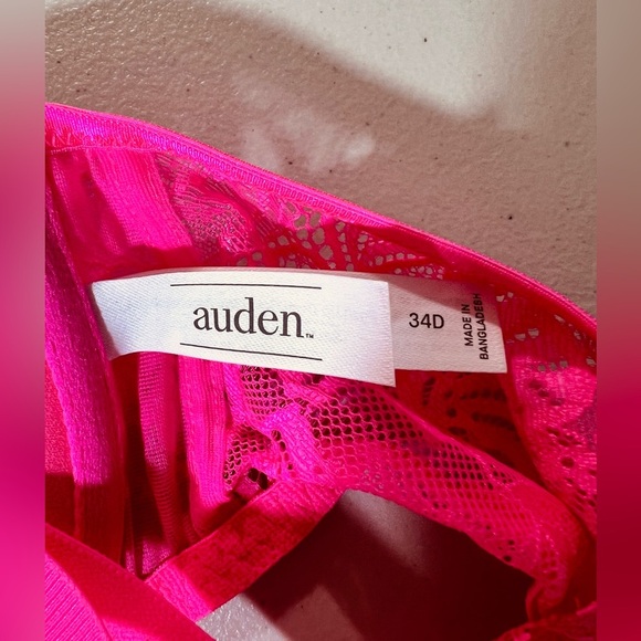 Auden The Radiant Plunge Coverage Push-Up Bra Lace, Bright Pink, 34D, NWOT - Picture 3 of 6